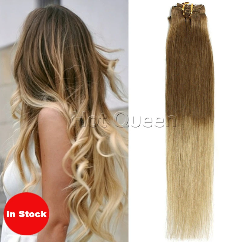 6a Grade Blonde Brazilian Straight Ombre Clip In Human Hair