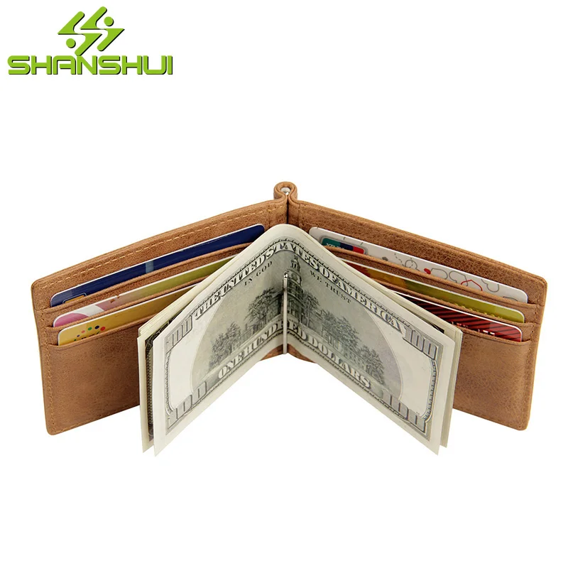 2017 Men RFID Blocking Genuine Leather Thin Money Clip Metal Wallet Male Travel Business Small