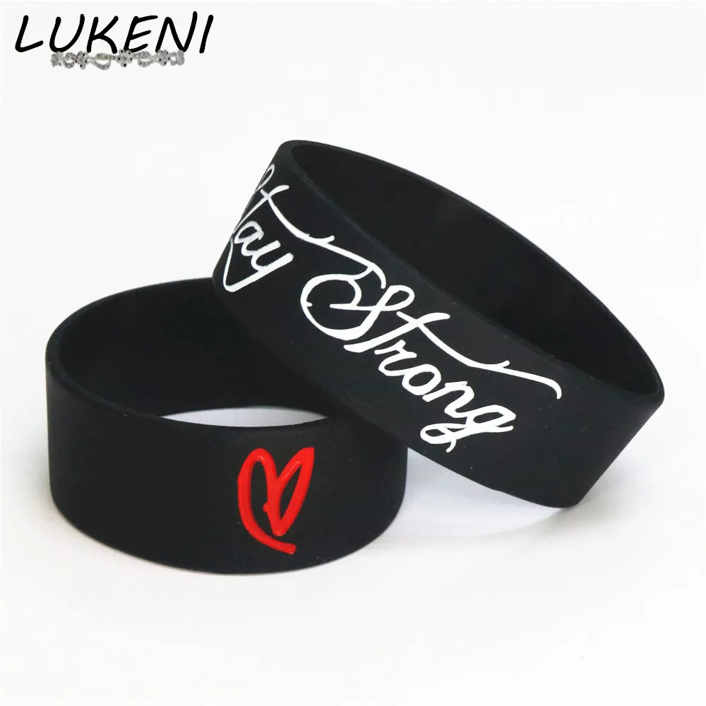 LUKENI Fashion 25PC Stay Strong With Love Wristband Black Colour Latex