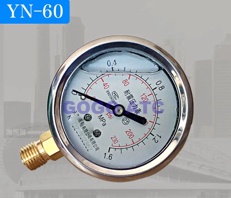YN-60 ударопрочный манометр вакуумный отрицательный манометр Нержавеющая сталь масло/вода гидравлический манометр вакуумный манометр