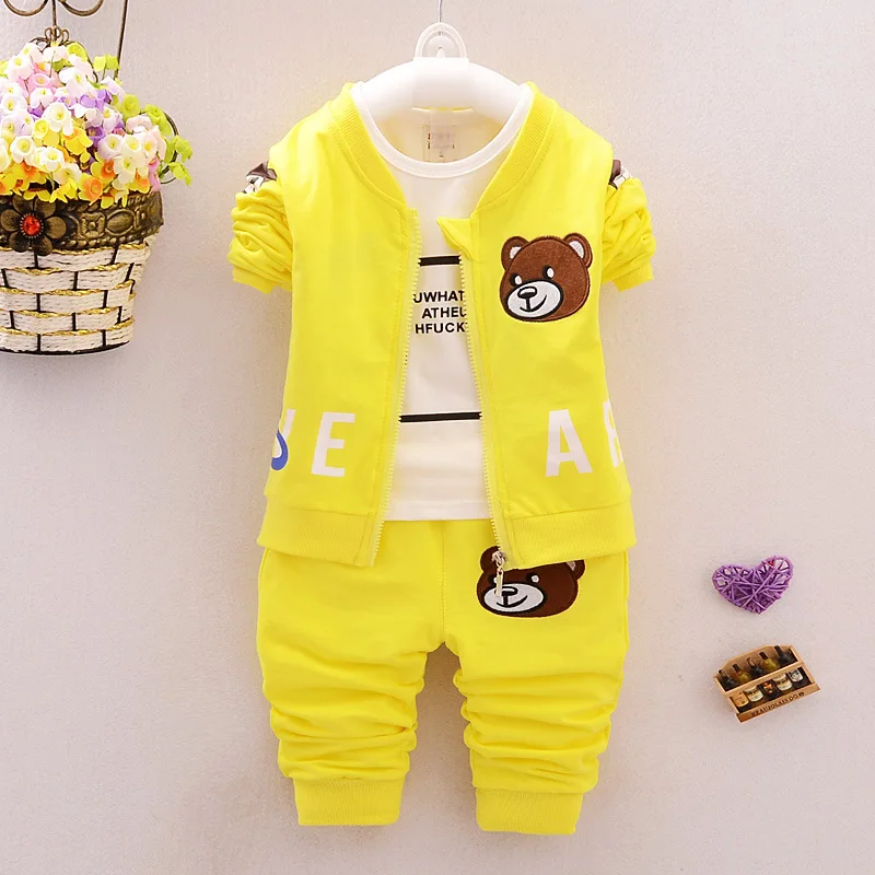 BMLSGKW Baby Boy Clothes Spring Autumn Cute Bear Coat + Long Sleeve T Shirt + Casual Long Pants
