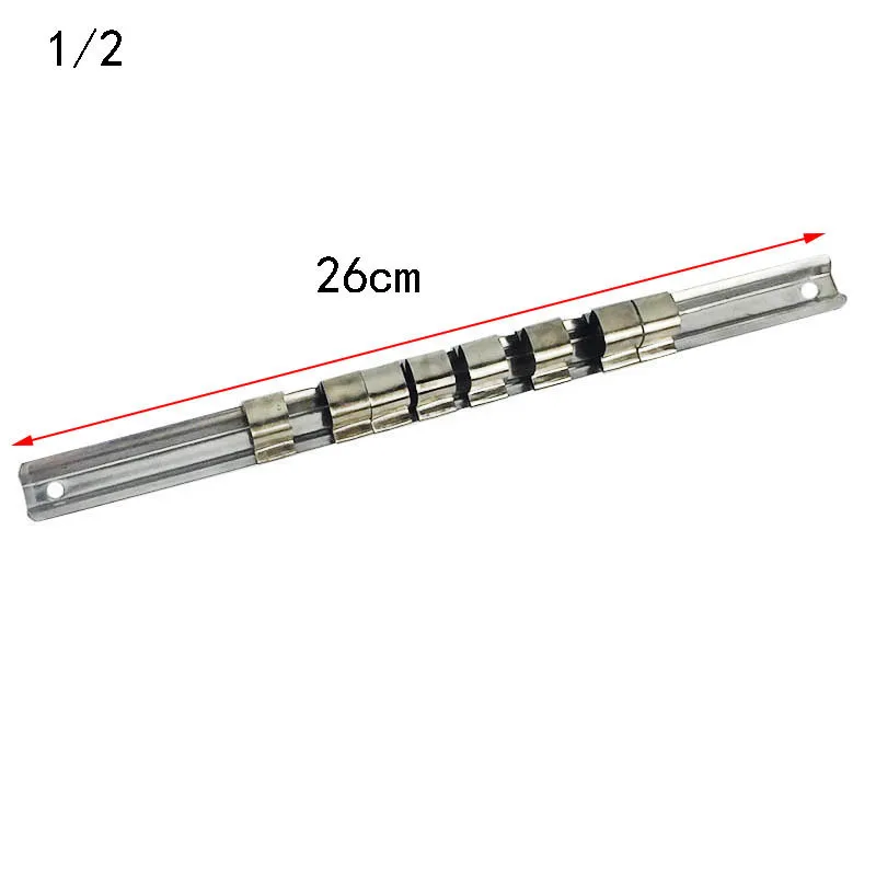 Металлический стеллаж для хранения инструментов, органайзер 1/" 3/8" 1/" с 8 зажимами, лоток, рейка, держатель для полки стойки, упаковка инструментов - Цвет: 26cm