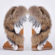 RUIYEE/женские зимние ботинки; модные кожаные зимние ботинки; большие размеры; ботинки с лисьим мехом и кроличьим мехом; Новинка года; женские ботинки