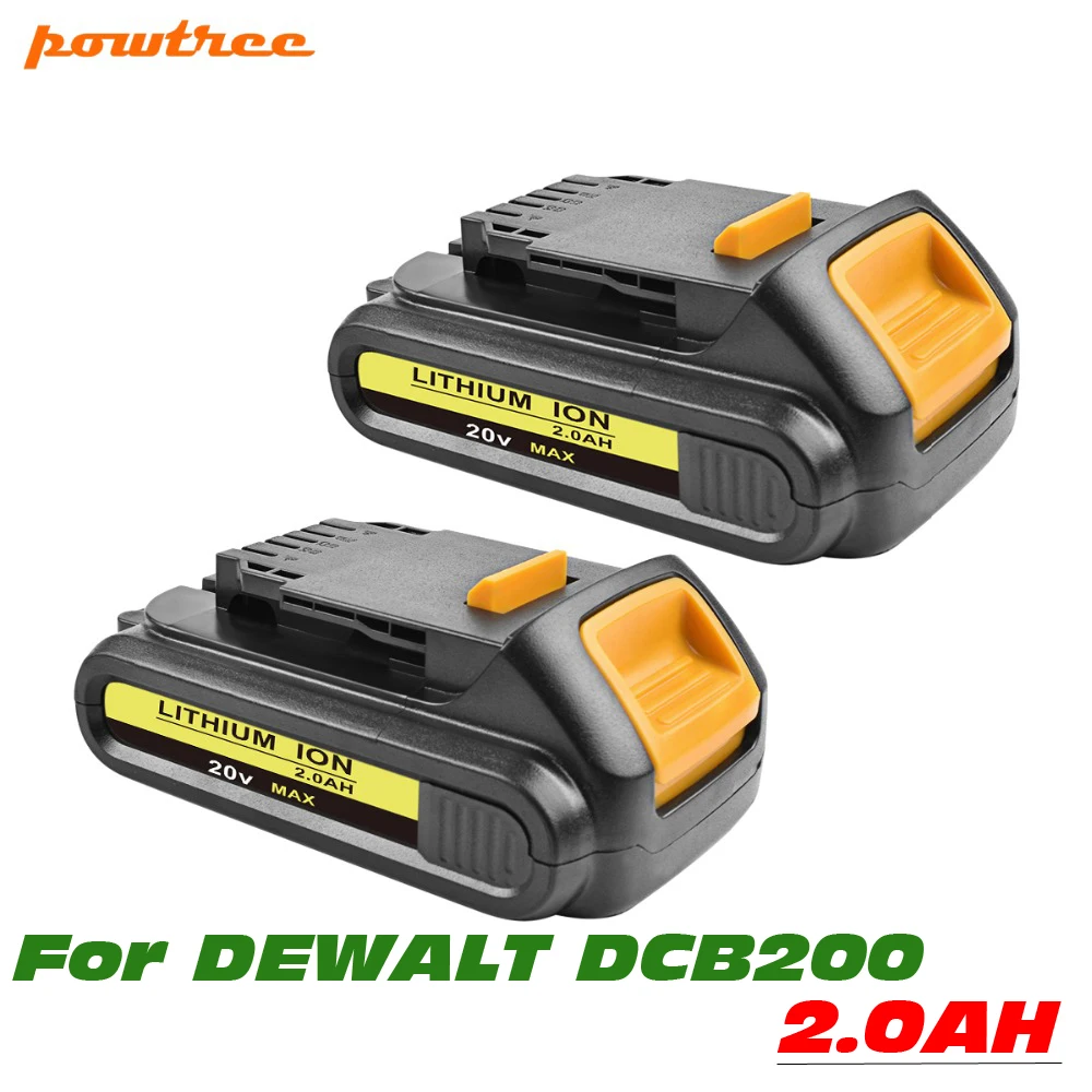 

1 or 2 Pack 20V 2000mAh DCB200 Li-ion Rechargeable Power Tool Battery For DEWALT 20V DCB200 DCB181 DCB180 DCB203 DCB205