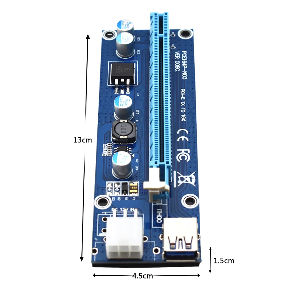 TISHRIC 100 шт. VER006C синий PCI E расширитель 1x к 16x Express Riser Card USB 3 0 кабель SATA 6Pin питание для