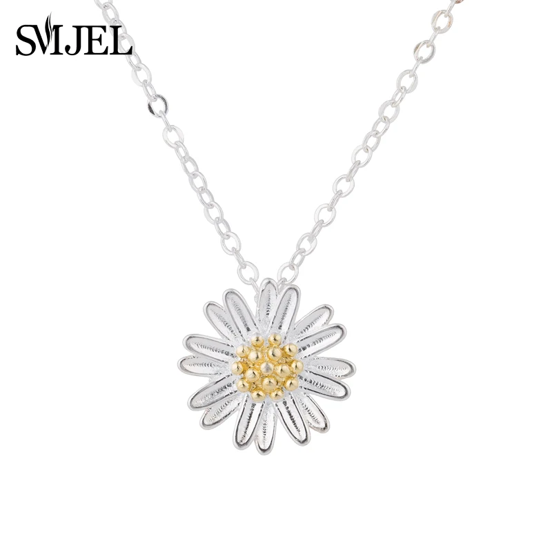 

SMJEL Accessories Jewelry Tiny Daisy Flower Pendants Necklaces for Women Silver Sunflower Chain Necklace Best Friend Gifts