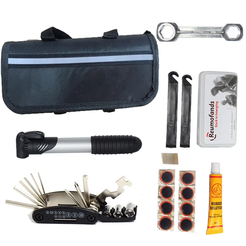 

Portable Bicycle Repair Kits Bag Cycling Multifunctional Tools Screw Wrench Tire Lever Repairing Set Screwdriver Bike Pump