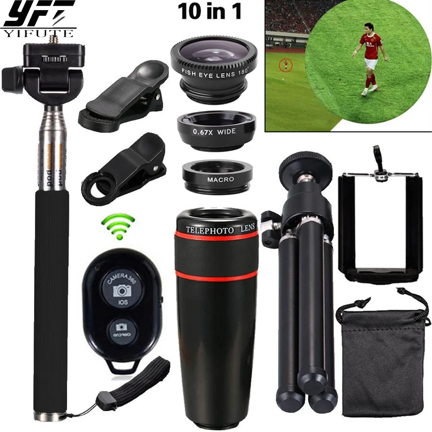 

YIFUTE Camera 10in1 Phone Camera Lens 8x Telescopie Lenses Fish eye Lens Wide Angle MacroTripod For iPhone Samsung Xiaomi Huawei