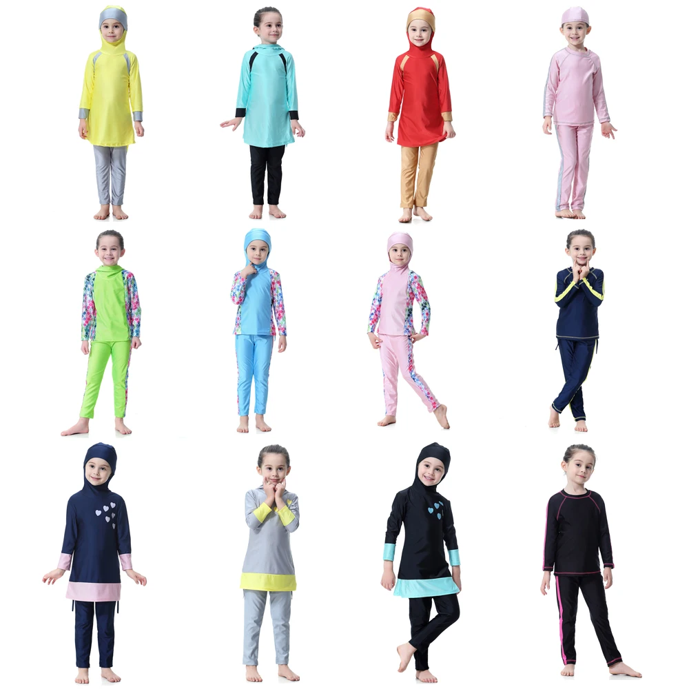 

Kids Muslim Bathing Suit Swimwear for Girls Aged 3-14 Years 12-color Swimsuit for Muslim Children Cuhk Swimming Suit for Child