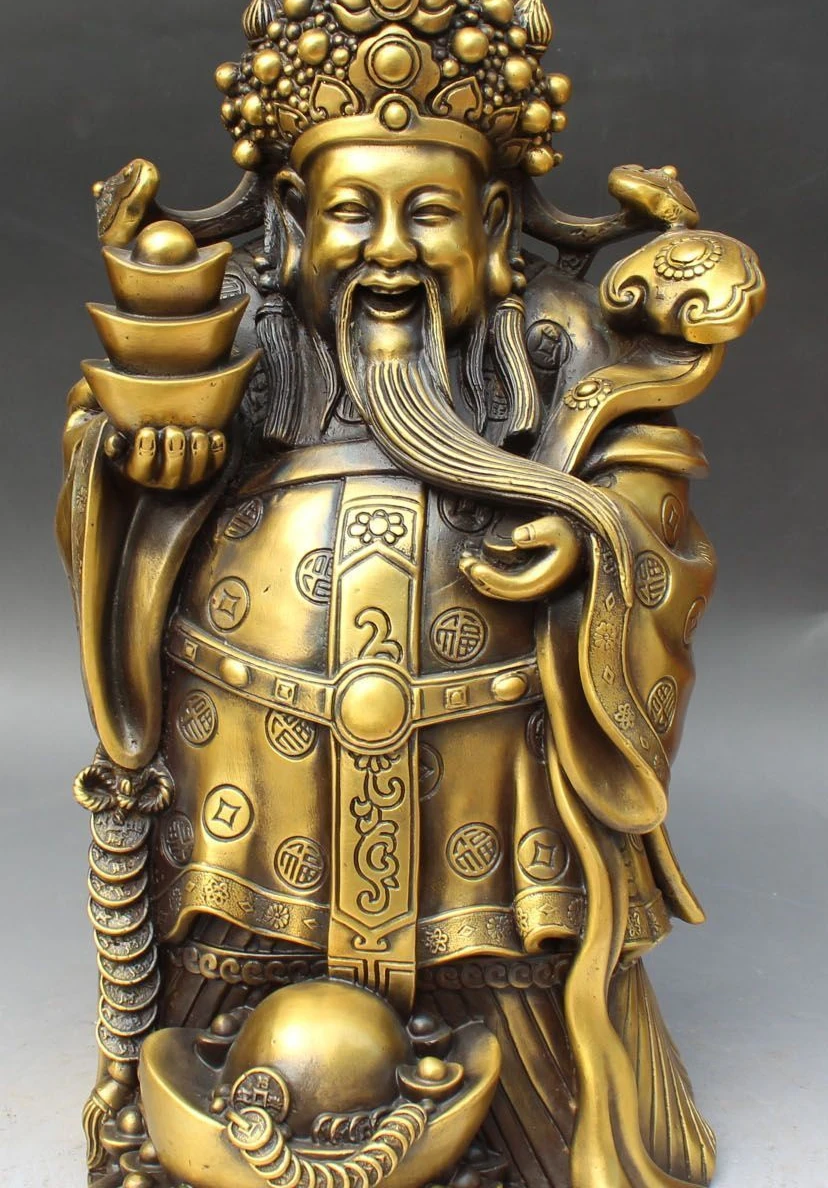 

16" Chinese Fengshui Bronze Wealth Yuanbao Money Ruyi Ru Yi Mammon God Statue