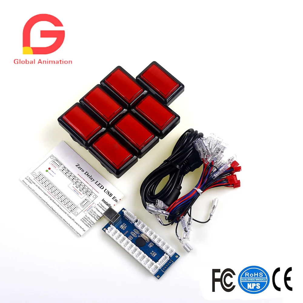 

7 Pcs Arcade Coin Operated Games LED DIY Kit Parts LED Push Button To PC USB Joystick