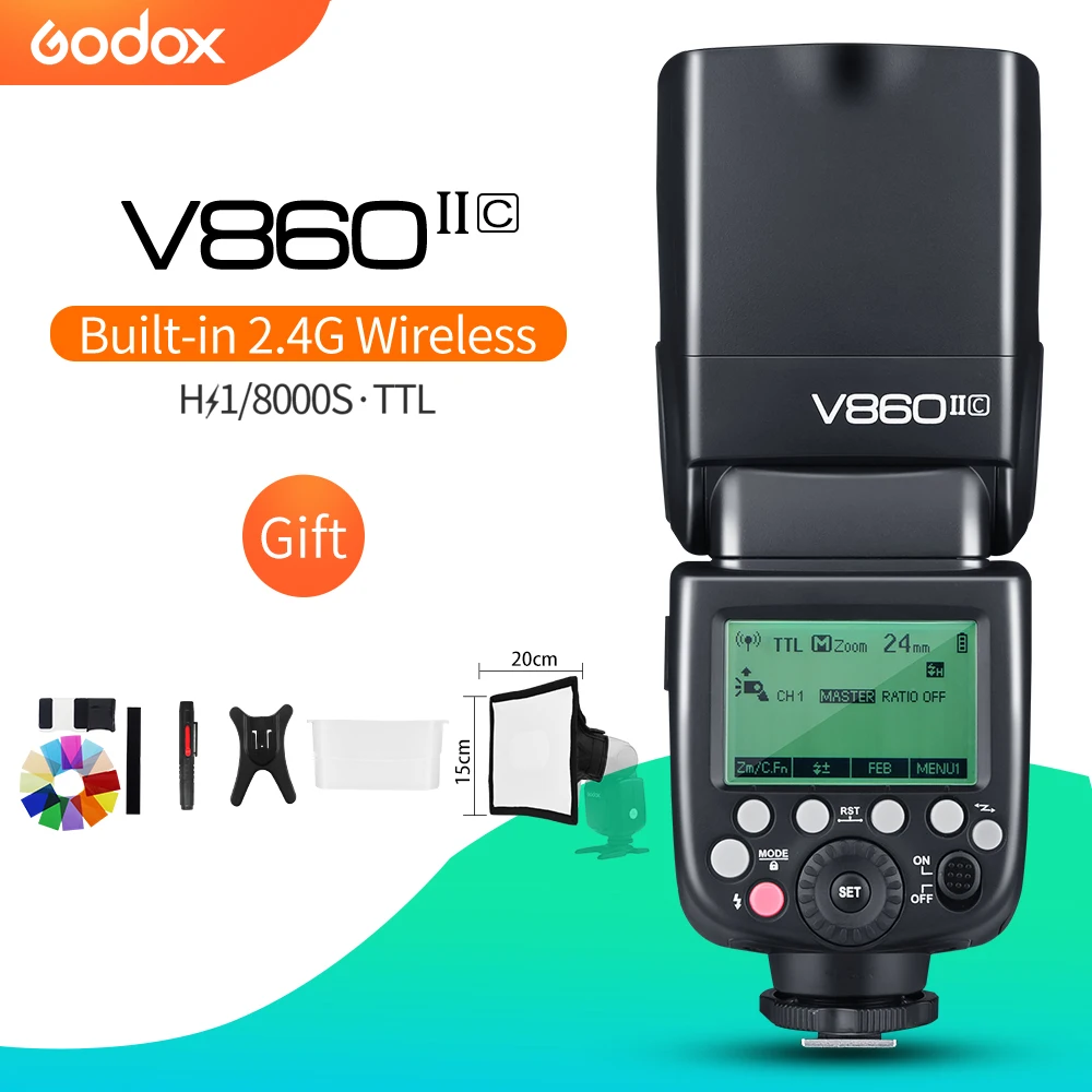 

Godox Ving V860II V860II-C 2.4G GN60 E-TTL HSS 1/8000s Li-ion Battery Camera Speedlite Flash for Canon DSLR + Softbox Gift Kit