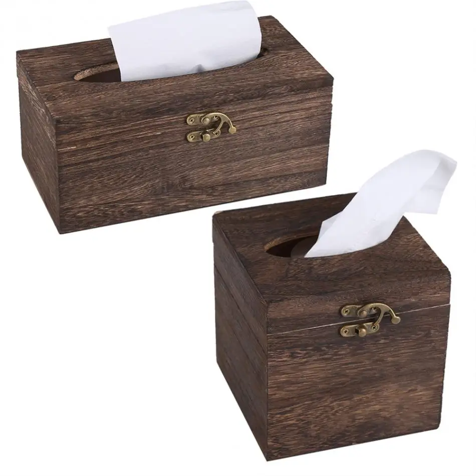 Wooden Retro Tissue Box Cover Paper Napkin Holder Case Gift Boite