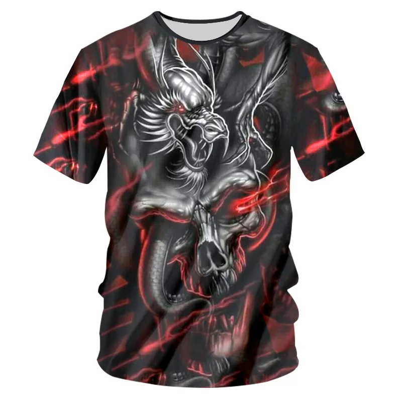 

Benxsea T-shirts Male Silver Dragon Skull 3D Print T Shirt Men O-Neck Summer Clothing Hip Hop Wholesale Dropshipping