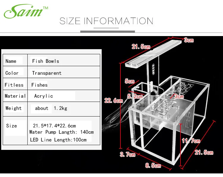 Saim USB настольный мини-аквариум светодиодный светильник для аквариума акриловый бойцовый аквариум изолированный пластиковый ящик для аквариума JJ511