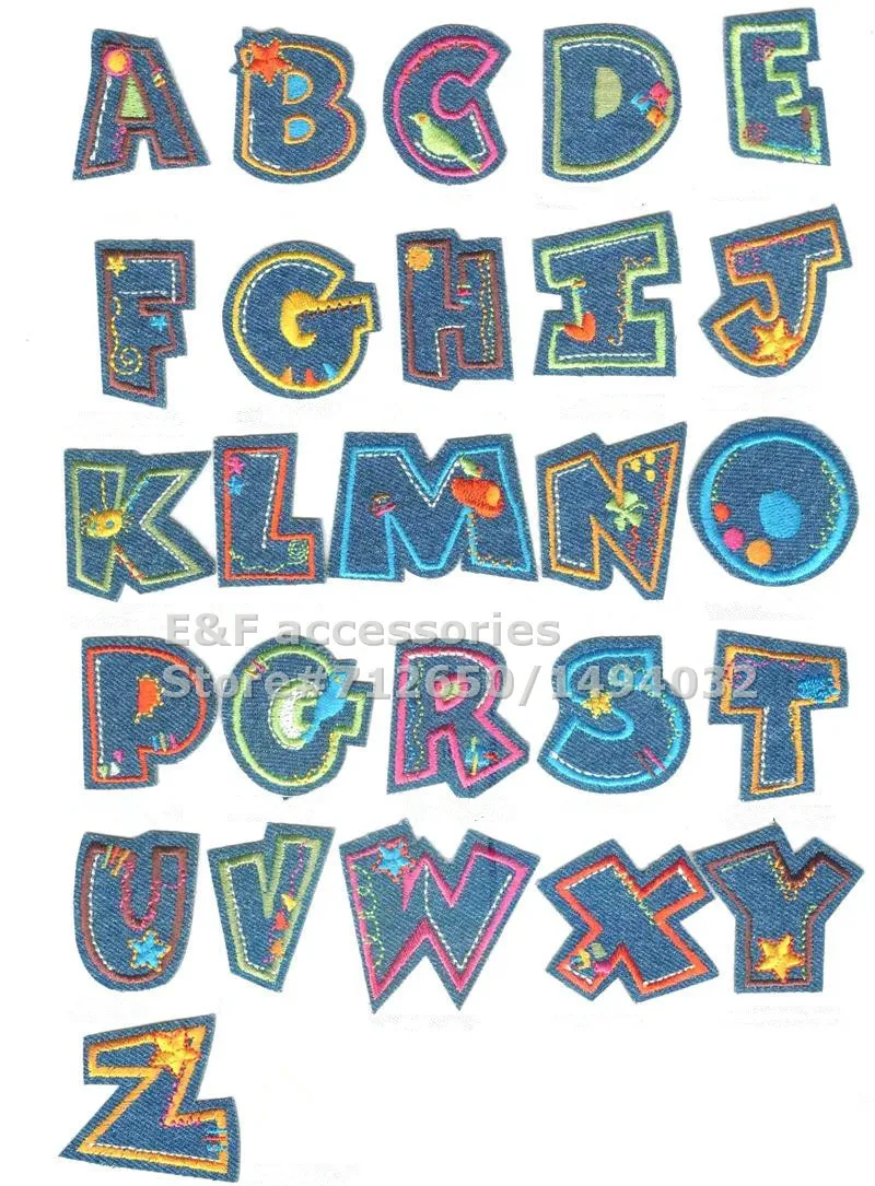 New arrival 26 pcs Jeans Alphabet letters Embroidered patch iron on