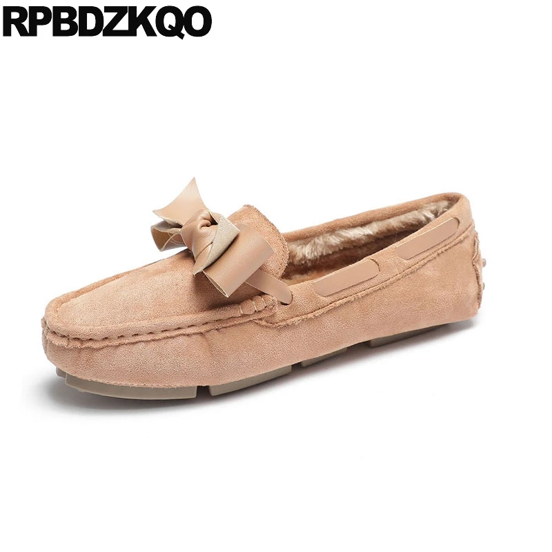 

moccasins round toe fur china slip on suede size 9 winter women flats shoes with little cute bowtie comfy loafers designer 2018