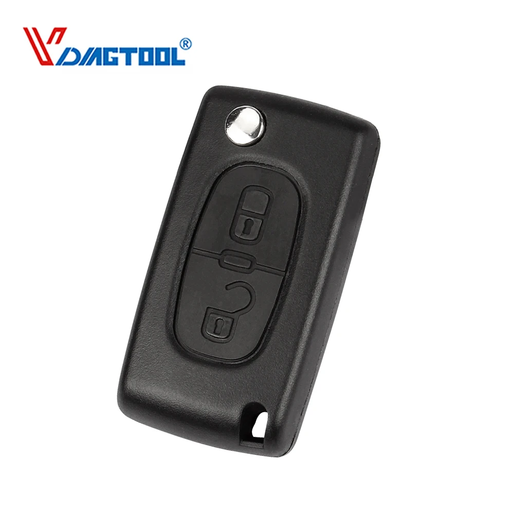 

VDIAGTOOL Replacement 2 Buttons Flip Car Key Case For Peugeot Folding Blank Fob Key Shell No Logo With Groove Blade(CE0536)
