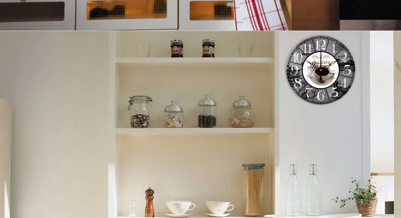 Модные настенные часы для столовой, водонепроницаемые часы, 3d кофе, Современный домашний декор, настенные часы, кухонные часы