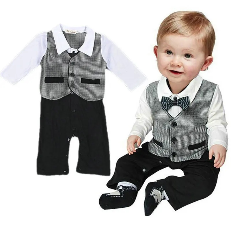 

Baby Boy Gentleman Formal Suit Romper Jumpsuit Bow Tie Decor Pants Clothing Set