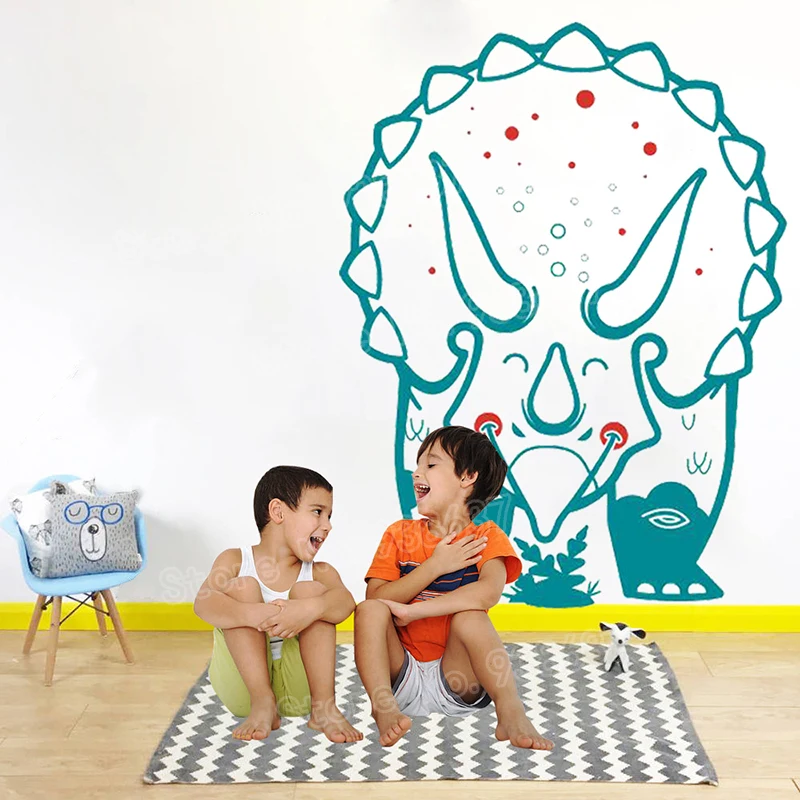 

Dino Triceratops Child Wall Stickers Living Room Home Decor Waterproof Vinyl Wall Decals Kids Room adesivo de parede Mural JW350