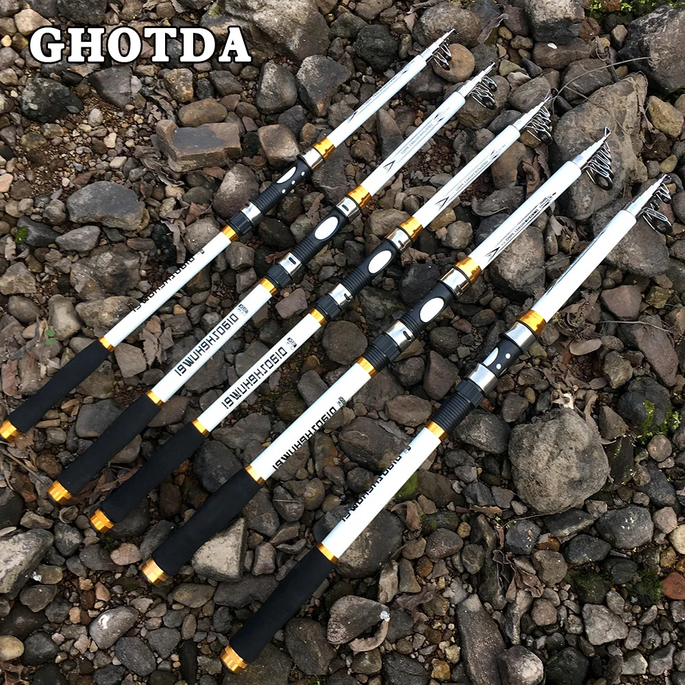 GHOTDA جديد تصميم الأبيض الغزل الصيد قضيب FRP + ألياف الكربون تلسكوبي الصيد قضبان 2.1-3.6 M