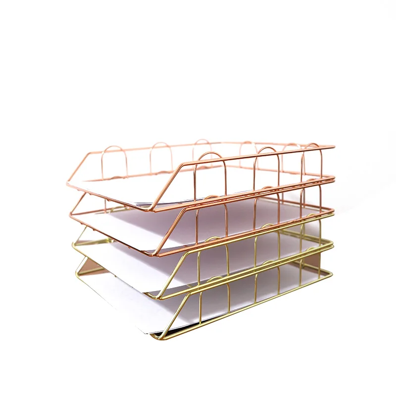 Rose Gold Desktop File Holder Electroplated Metl File Box Block