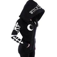 Autumn new women gothic hoodie overcoat zipper loose black hooded pockets outdoorwear print street cool goth punk hoodies