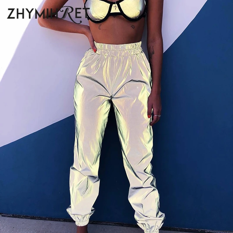 

ZHYMIHRET Casual Reflective Cargo Pants Women Pantalon Femme Fashion Trousers Summer Spring Streetwear Spodnie Damskie