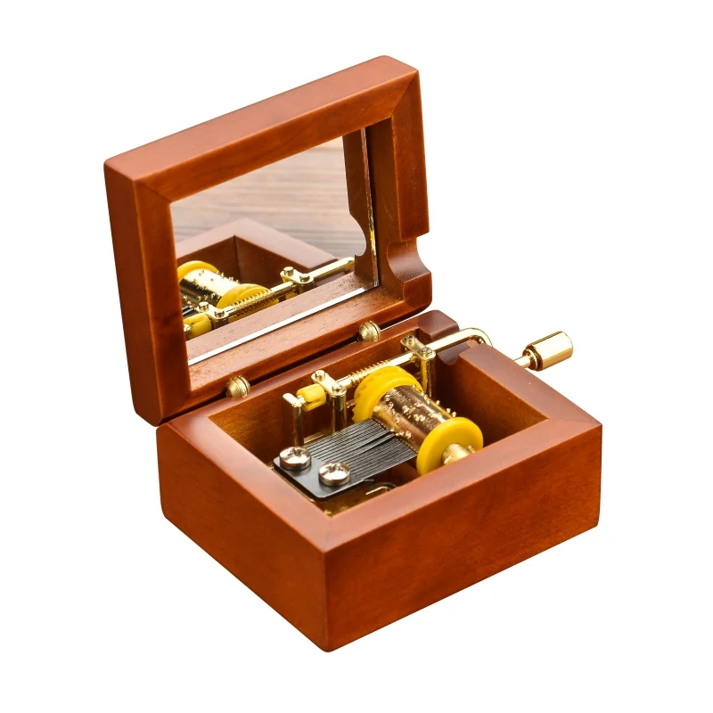 Retro Hand mahogany box music box Wooden Jewelry Musical Box with Mirror 18 Note Wind up Metal Movement For Birthday Gift