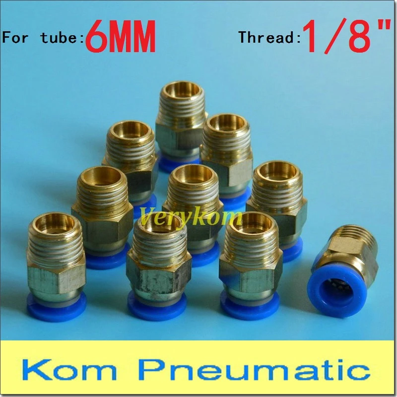 10pcs 6mm-1/8 Threaded Male Tee Pneumatic Connector