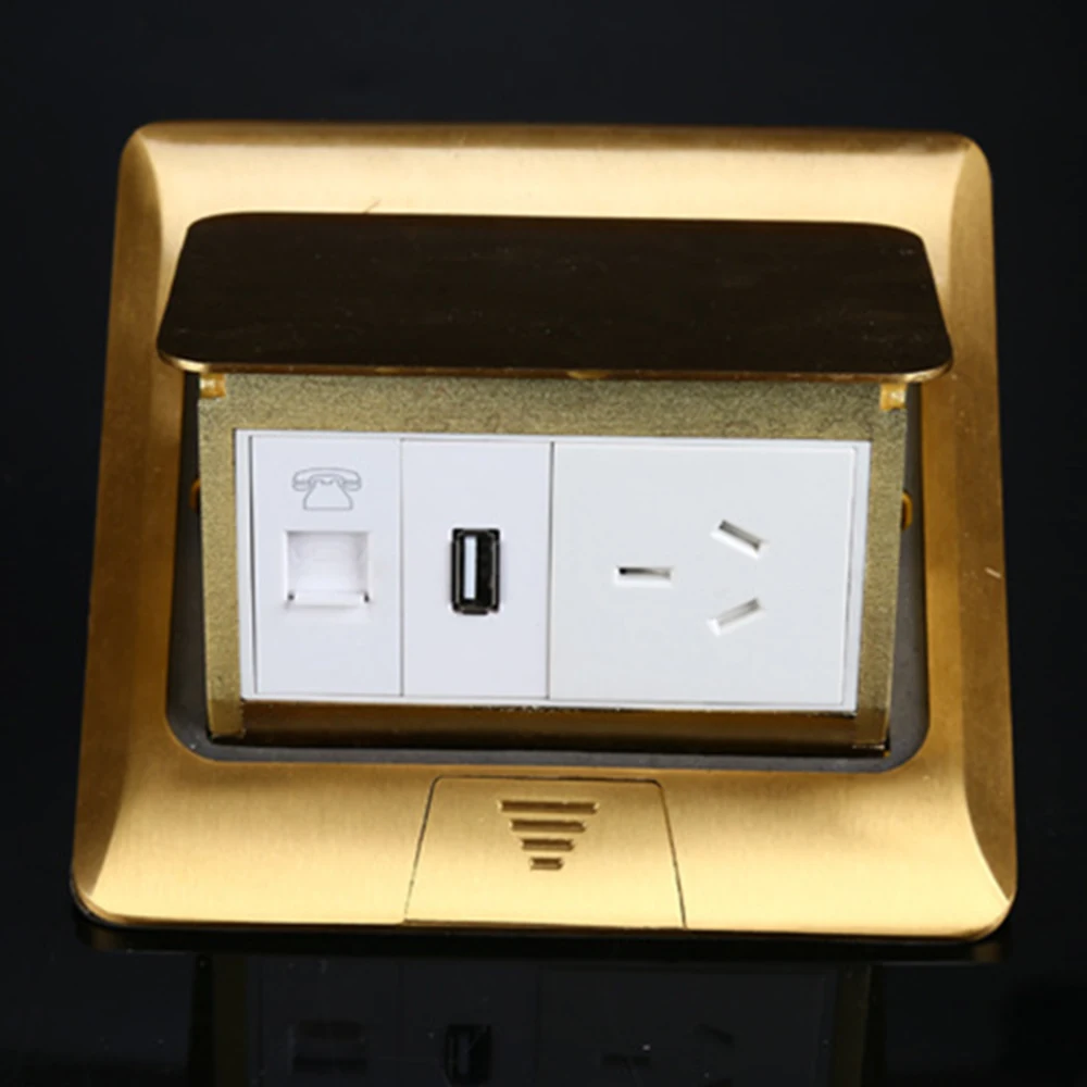 Manufacturer All Copper Panel Pop Up Floor Socket Telephone Jack + 1A USB Charge Port For Mobile