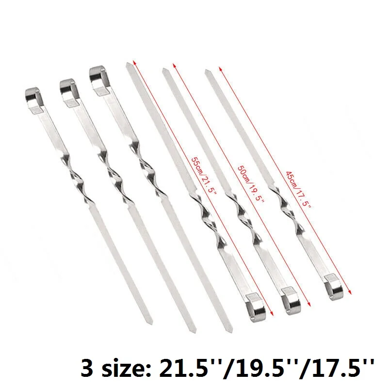6pcs 45/50/55cm Reusable Barbecue Skewers Stainless Steel Long Skewer set Wide Shish Kabob Stick Flat BBQ Needle Accessories