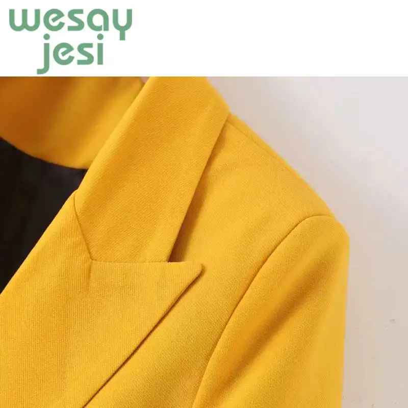 2019 Women Double Breasted chic blazer Office Lady Small Suit Jacket Ladies Leisure Yellow Lady's suit Coat Streetwear