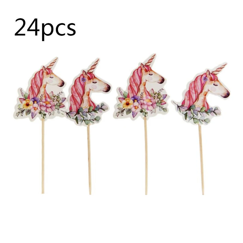 Type B New Arrival 24pcs Unicorn Cupcake Topper Wedding Birthday Party Baby Shower Cake Decoration - Цвет: Type B