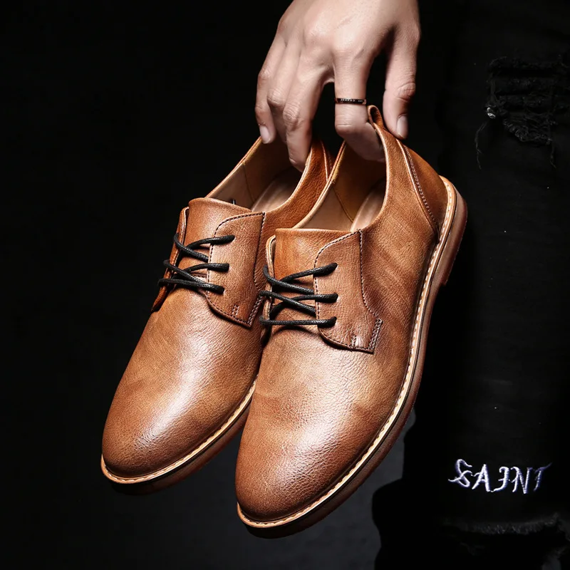 

BACKCAMEL Men's Leather Shoes Four Seasons Casual Shoes Retro British Low Business Male Shoes Gentleman Lace Up Comfort Footwear