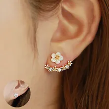 QCOOLJLY кристаллы в форме цветов, серьги-гвоздики для женщин, цвет розовое золото, двухстороннее модное ювелирное изделие, серьги для женщин, серьги для ушей