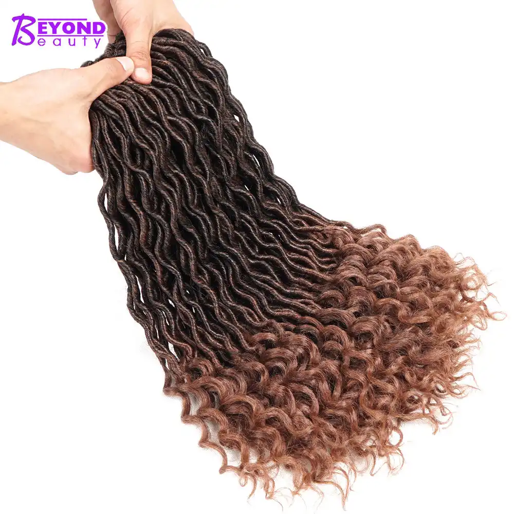 Вязание крючком богиня Locs волосы для наращивания Faux Locs Curly крючком косички Омбре синтетические плетеные волосы богемные замки за пределами красоты - изображение