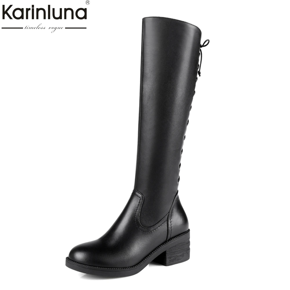 

KARINLUNA Brand new Genuine Leather Cow Leather Women Shoes Fashion best quality Knee High Boot Black Riding Boots Woman Winter