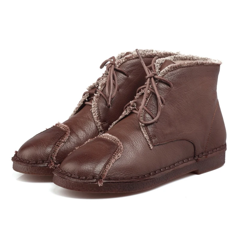 

Big Size 40 41 42 43 Black Brown Cowhide Round Toe Crossed Lace-up Flats Martin Boots For Women 2016 Newest Booties Shoes