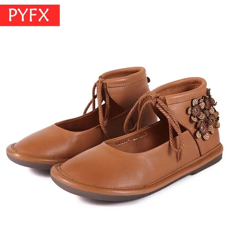 

2019 new Italian high-end hand-carved flower Wax oil leather strappy Vintage ethnic flat women's shoes PVC Comfortable sole