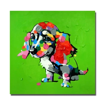 

Large Handpainted Animal Green background Color dog Oil Painting on Canvas Modern Abstract Home Decor Wall Art Picture Handmade