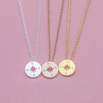 

10pcs Stainless Steel Gold Color Tiny Compass Journey Necklace For Women Christmas Gift Simple Collar Mujer Jewelry