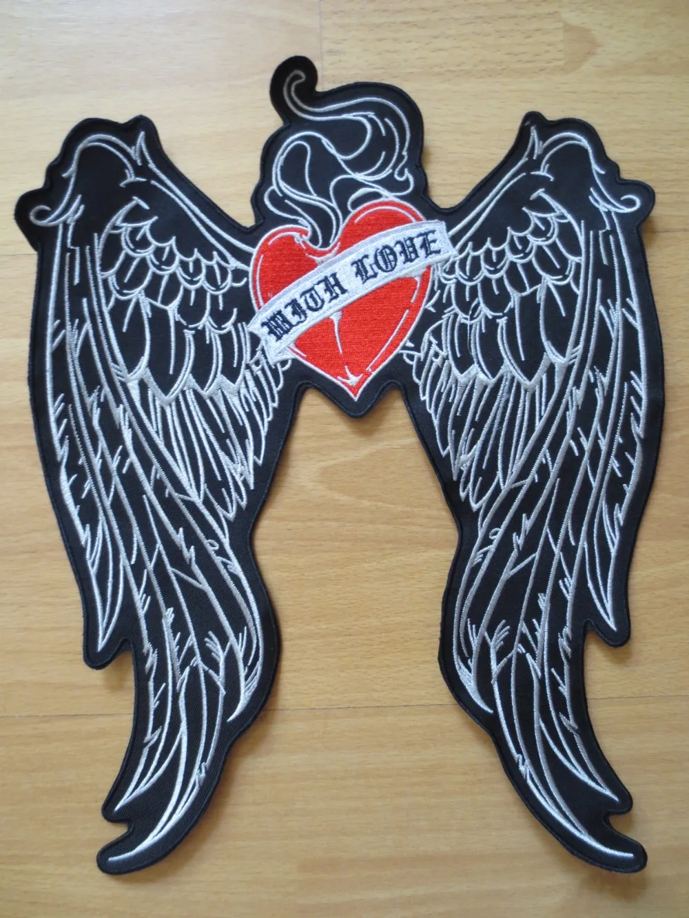 

13.2 inches large Embroidery Patches Love with wings red heart Personality accessories 33.5cm*26.2cm jacket back Motorcycle Bike