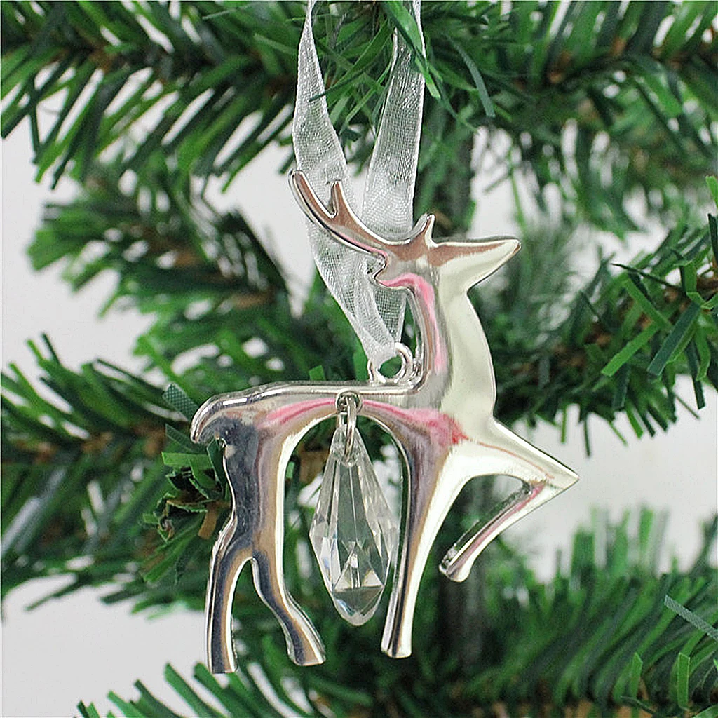 Висячие украшения из серебряного сплава с кристаллами и лентой, рождественские украшения для дома, елки, украшения для рождественской елки, аксессуары - Цвет: DEER