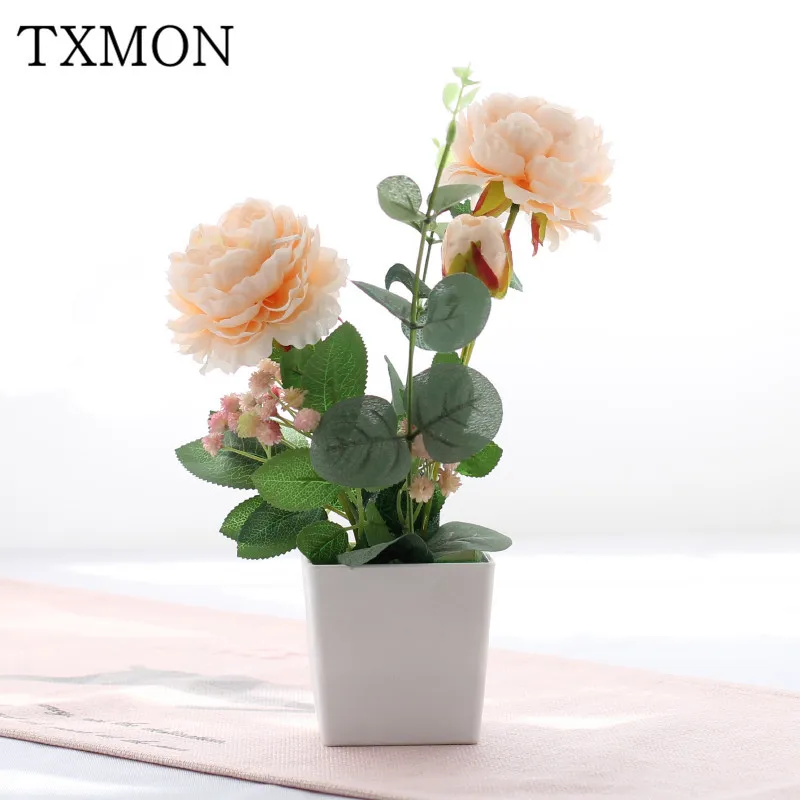 الراقية محاكاة روز الفاوانيا ملابس حريرية البلاستيك ورد صناعي وعاء مجموعة المنزل طاولة غرفة المعيشة الديكور زهرة صغيرة الحلي الراقية محاكاة روز الفاوانيا ملابس حريرية البلاستيك ورد صناعي وعاء مجموعة المنزل طاولة غرفة المعيشة الديكور زهرة صغيرة الحلي