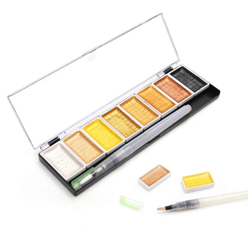 Billige Premium 5 8 Farben Wasser Feste Farbe Set Metallic Gold Pigment Farbe Mit Waterbrush Für Künstler Malerei Aquarelle Kunst liefert