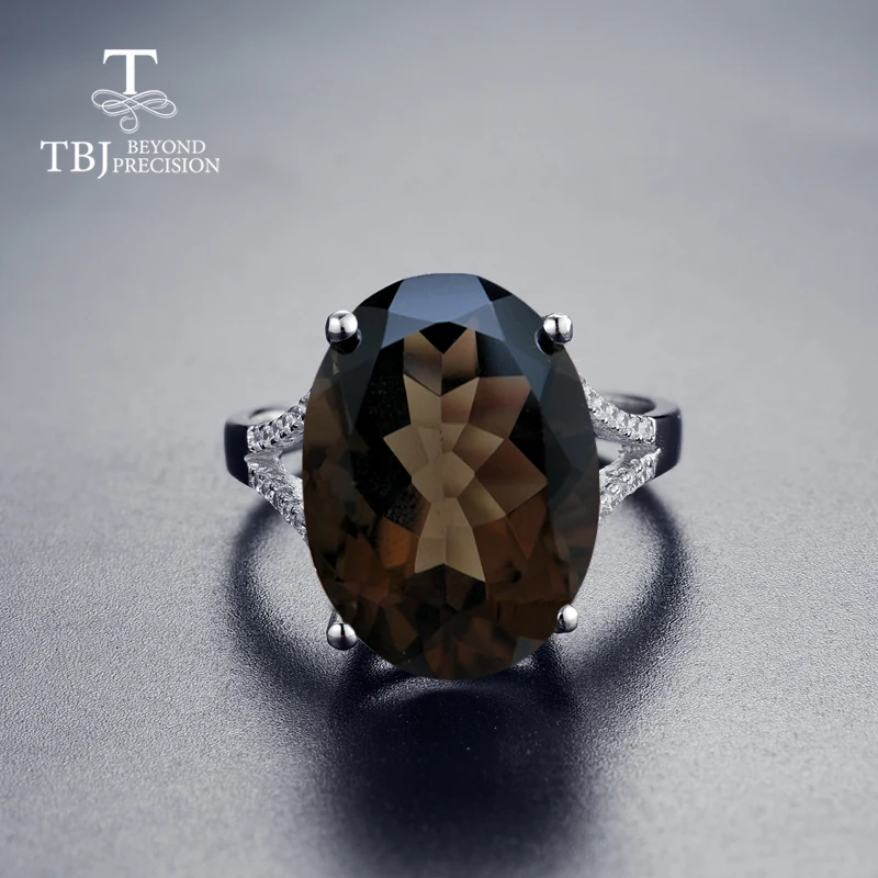 Женское дымчатое кольцо TBJ украшение с крупным натуральным драгоценным камнем 11