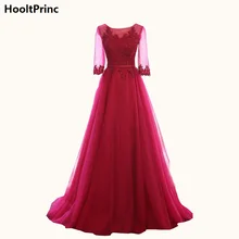 HooltPrinc Precio Barato de Tul Largo Vestido de Noche 2017 de Las Mujeres Elegantes Media Manga Vestidos de Partido Formal de Baile Vestido Vestido De Noiva