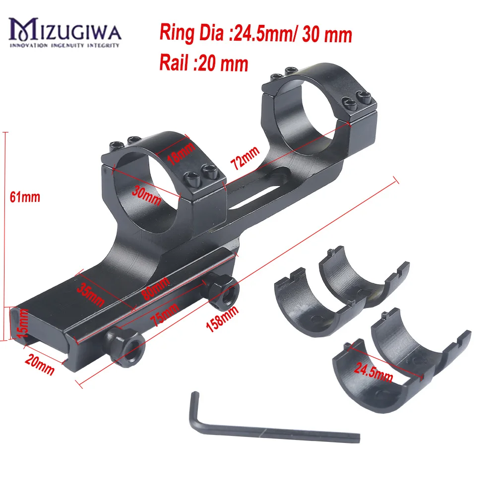 MIZUGIWA 25.4mm /30mm Ring Cantilever Scope Mount Weaver Picatinny Rail 20mm Tactical lightweight Flat Top Offset Airgun Rifle | Спорт и